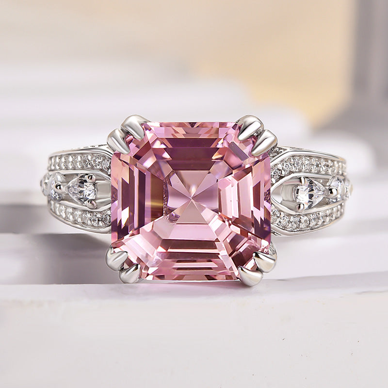 Gorgeous 6.0Ct Asscher Cut Morganite Pink Engagement Ring