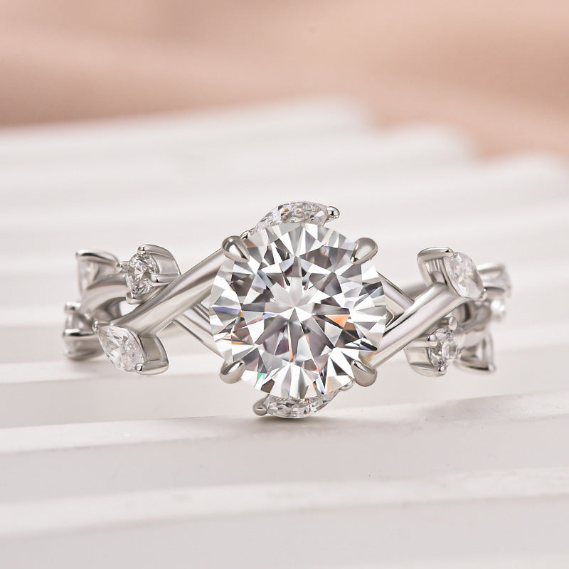 Ahabobo Vintage Moissanite 2.0 Carat Vine Design Round Cut Engagement Ring