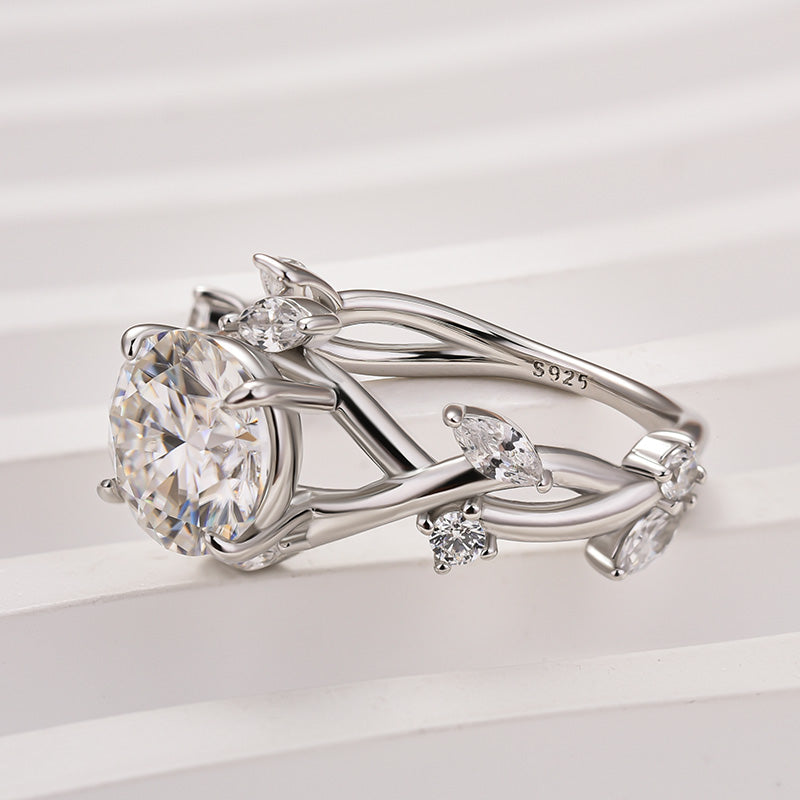 Ahabobo Vintage Moissanite 2.0 Carat Vine Design Round Cut Engagement Ring