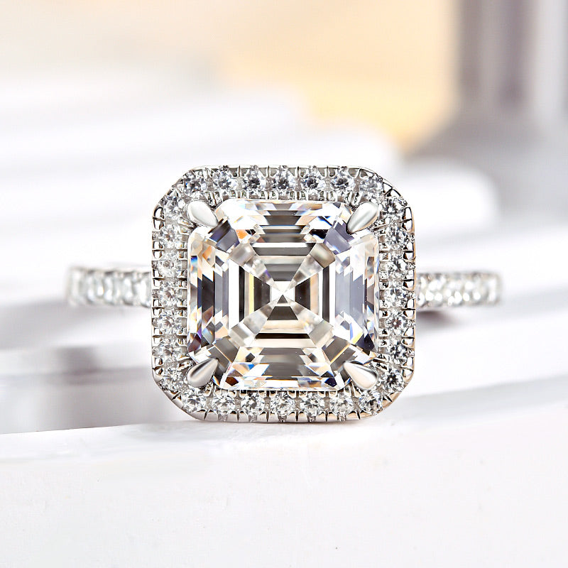 Unique Halo Asscher Cut Travel Wedding Ring