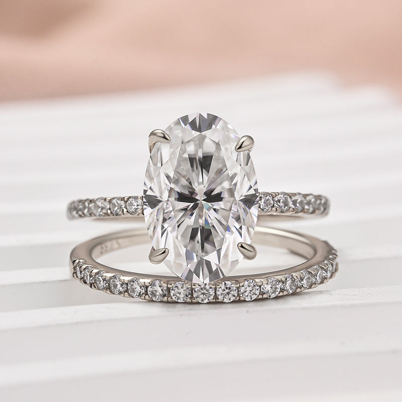Ahabobo Moissanite 4.0 Ct Oval Cut Wedding Ring Set For Women
