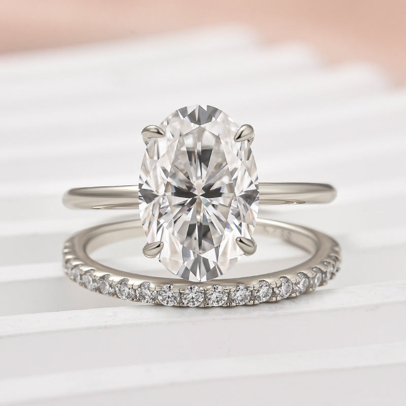 Maxine Moissanite 4.0 Ct Hidden Halo Solitaire Oval Cut Wedding Ring