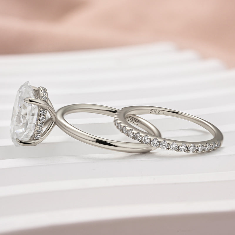 Maxine Moissanite 4.0 Ct Hidden Halo Solitaire Oval Cut Wedding Ring