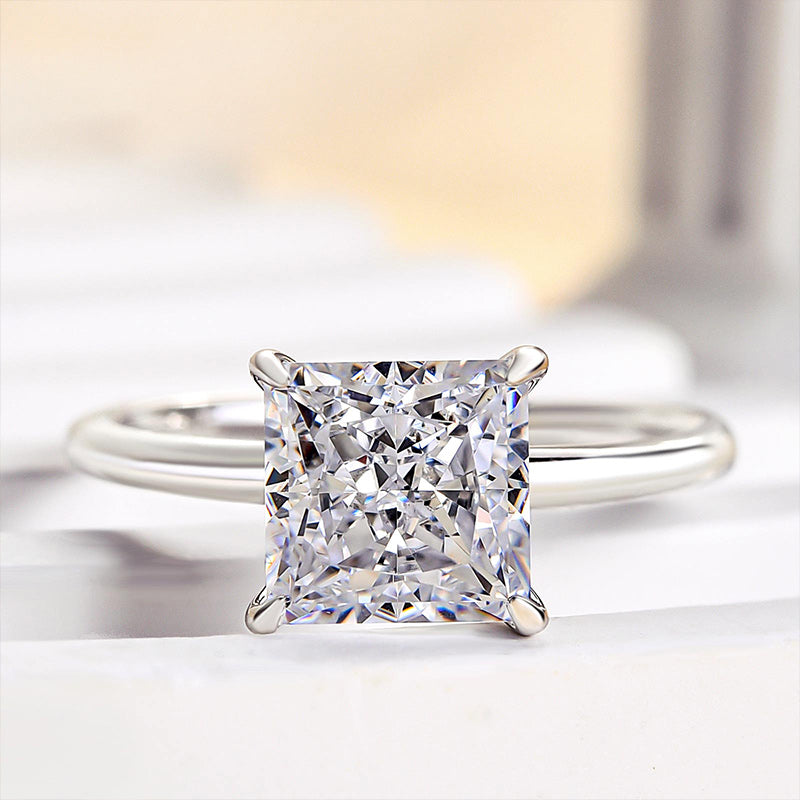 Classic Square Princess Cut Engagement Ring for Women In Sterling Silver