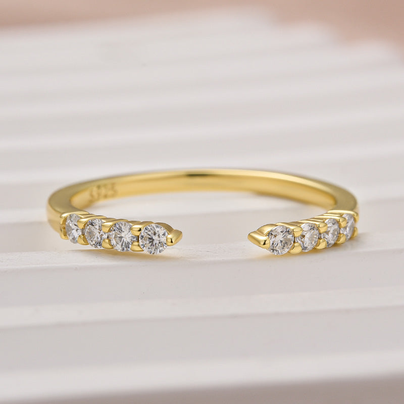 Ahabobo Dainty Moissanite Yellow Gold Open Wedding Band In Sterling Silver