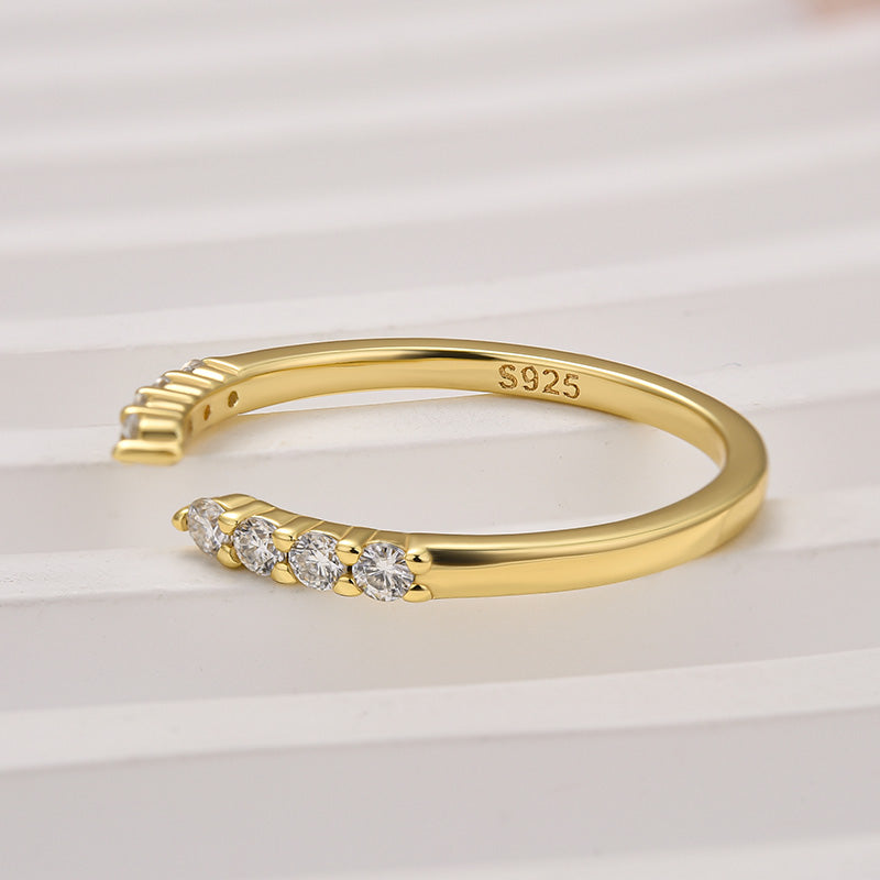 Ahabobo Dainty Moissanite Yellow Gold Open Wedding Band In Sterling Silver