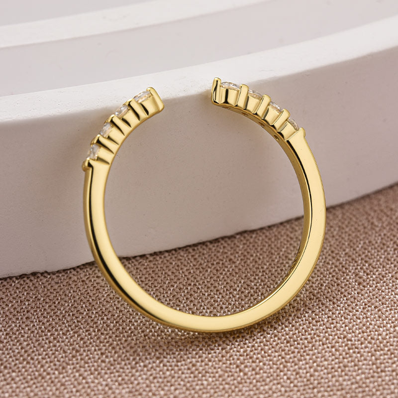Ahabobo Dainty Moissanite Yellow Gold Open Wedding Band In Sterling Silver