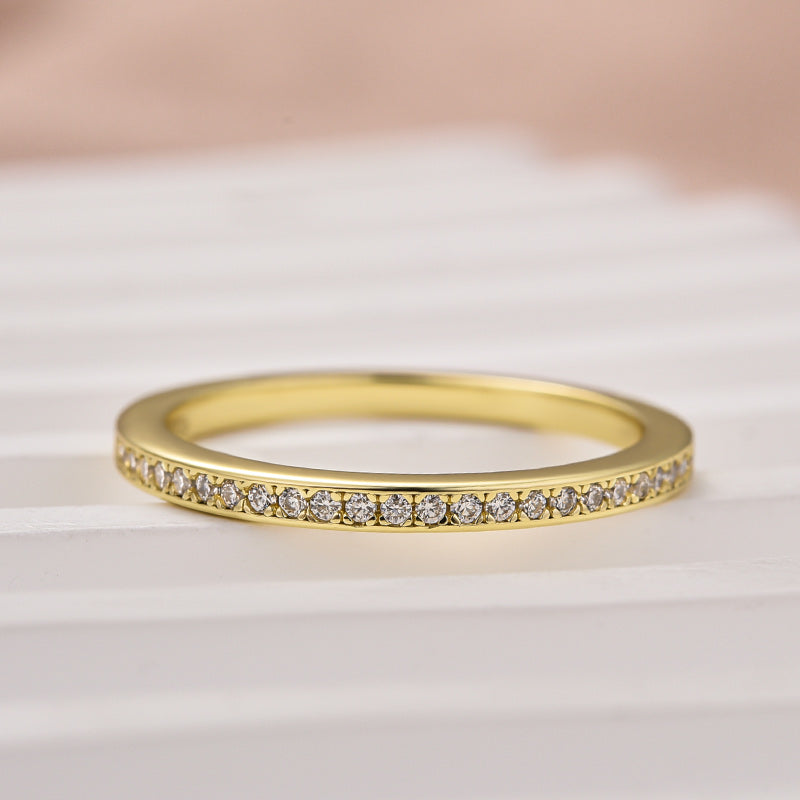 Ahabobo Moissanite Yellow Gold Channel Set Half Wedding Band
