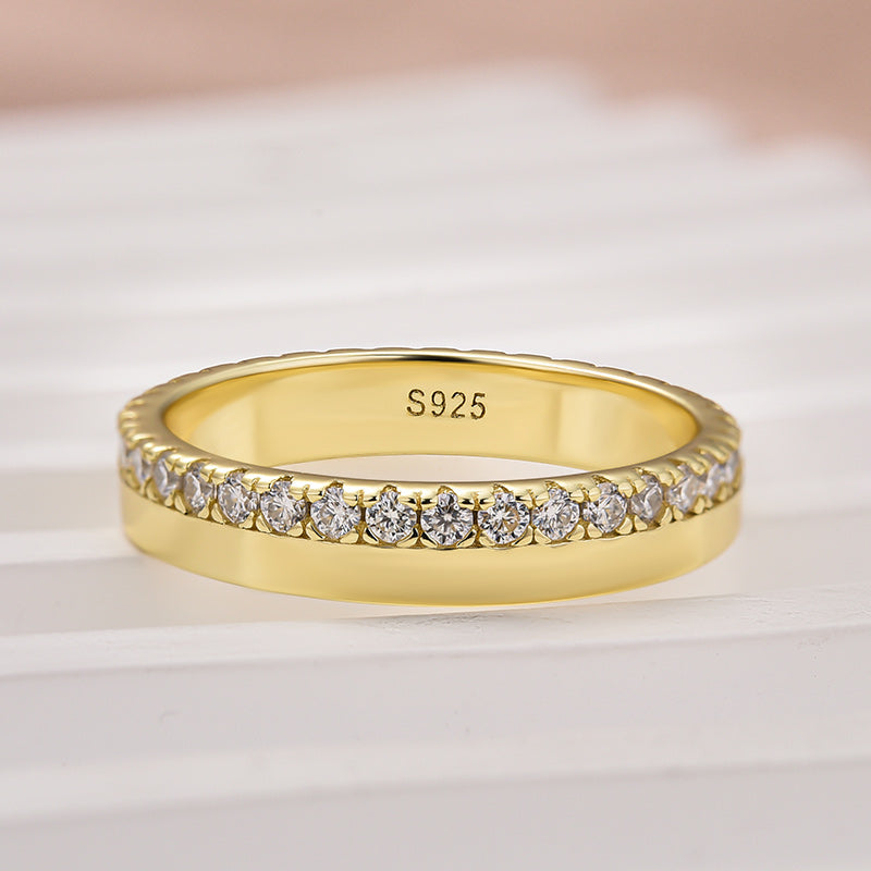 Ahabobo Moissanite Round Cut Yellow Gold Wedding Band for Women