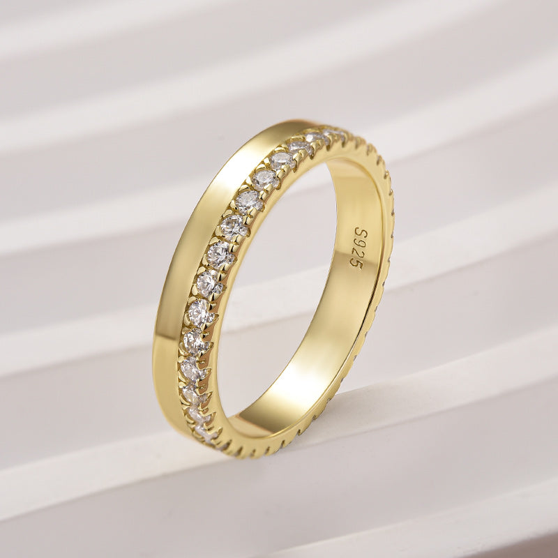Ahabobo Moissanite Round Cut Yellow Gold Wedding Band for Women
