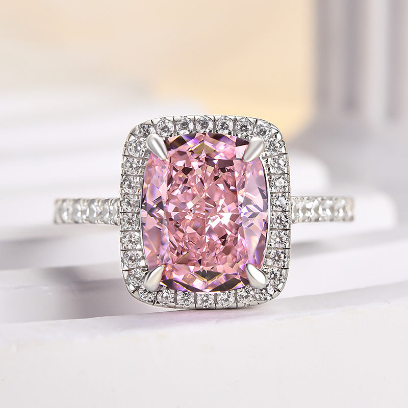 Noble 4.0Ct Elongated Cushion Cut Pink Stone Engagement Ring