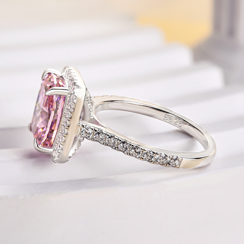Noble 4.0Ct Elongated Cushion Cut Pink Stone Engagement Ring