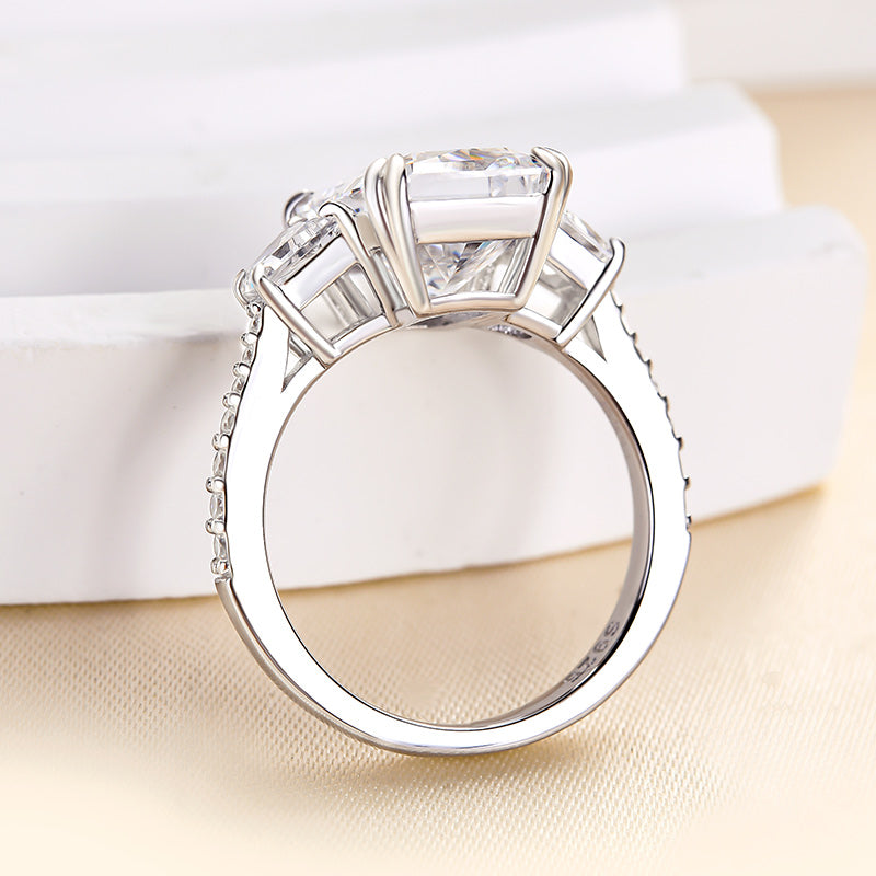 Gorgeous Three Stone Crushed Ice Radiant Cut Engagement Ring