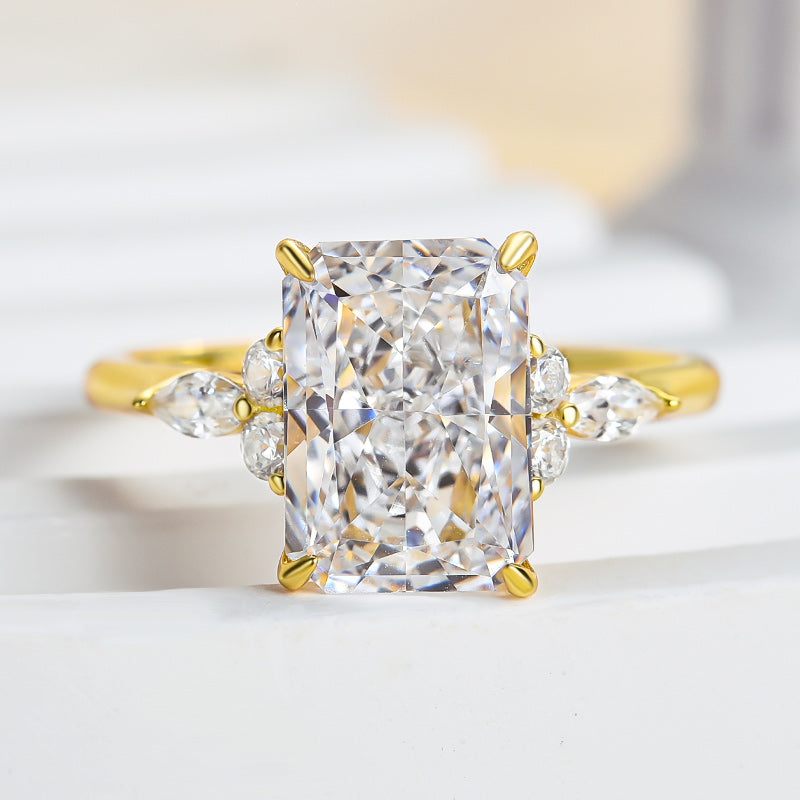 Precious Yellow Gold Crushed Ice Radiant Cut Engagement Ring