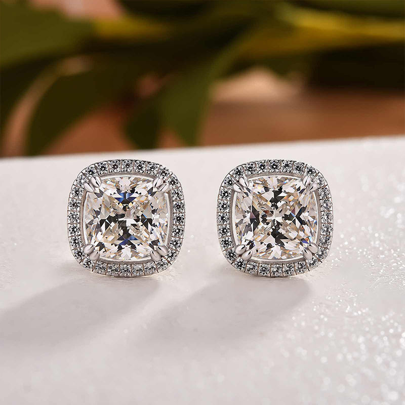2.5Ct Sparkle Halo Cushion Cut Women's Stud Earrings In Sterling Silver