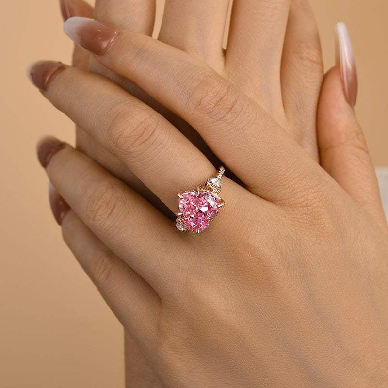 Royal Romantic 5.0 CT Pink Heart Cut Engagement Ring In Sterling Silver
