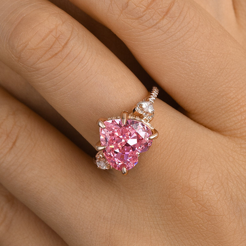 Royal Romantic 5.0 CT Pink Heart Cut Engagement Ring In Sterling Silver