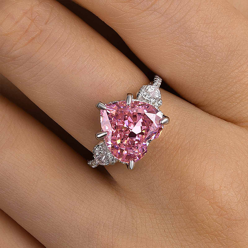 Royal Romantic 5.0 CT Pink Heart Cut Engagement Ring In Sterling Silver