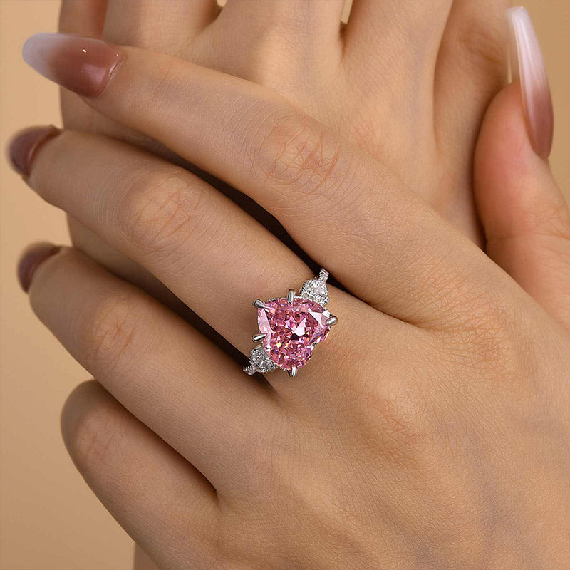 Royal Romantic 5.0 CT Pink Heart Cut Engagement Ring In Sterling Silver