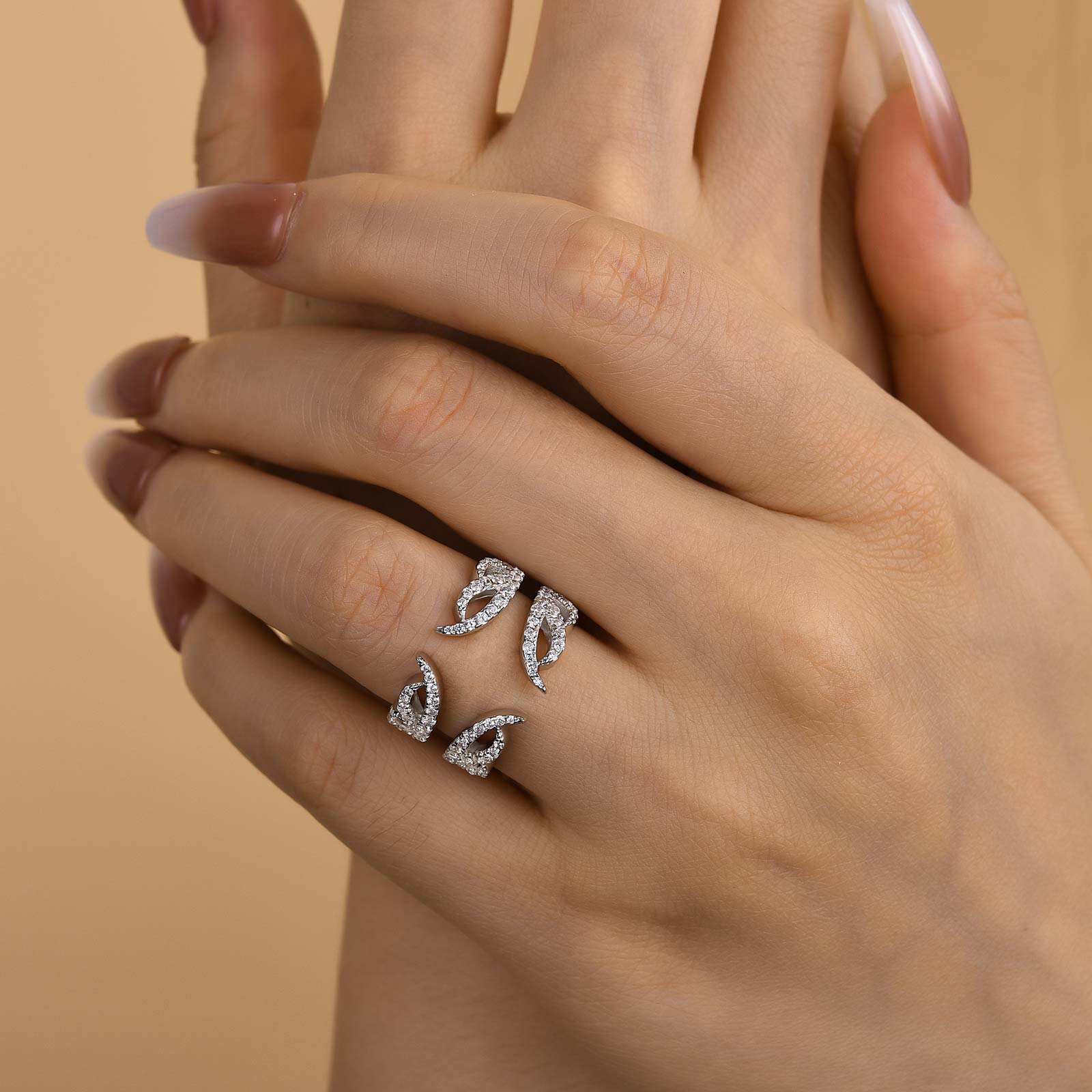 Ahabobo Unique White Gold Open Wedding Band In Sterling Silver