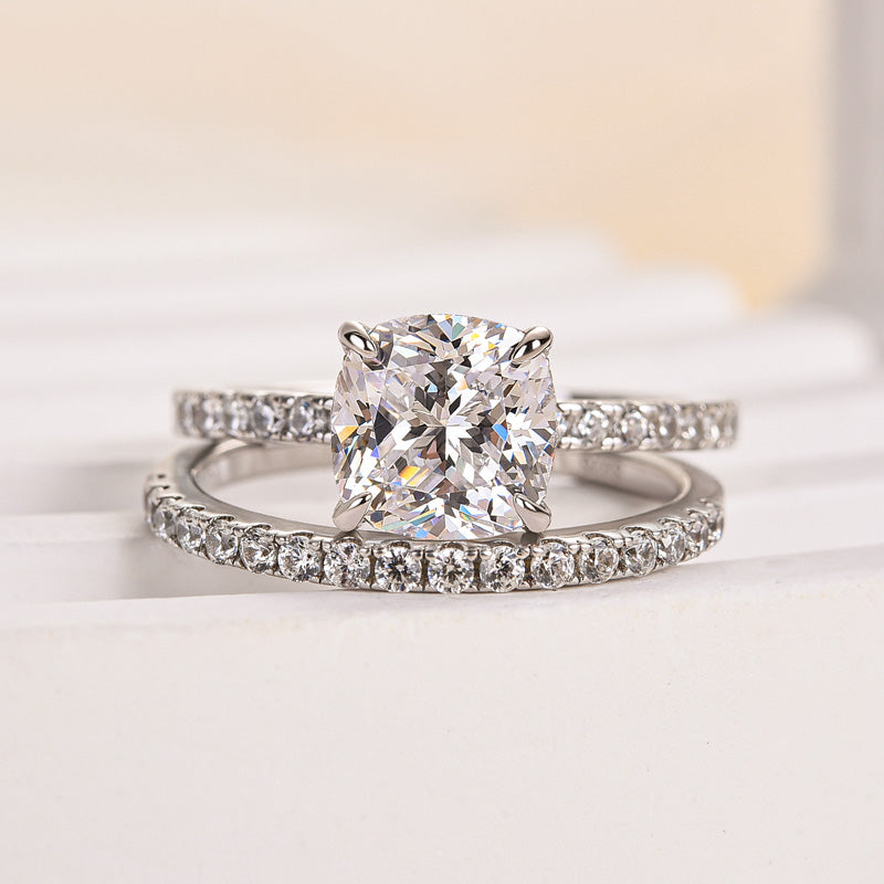 Excellent Cushion Cut Wedding Ring Set For Women In Sterling Silver