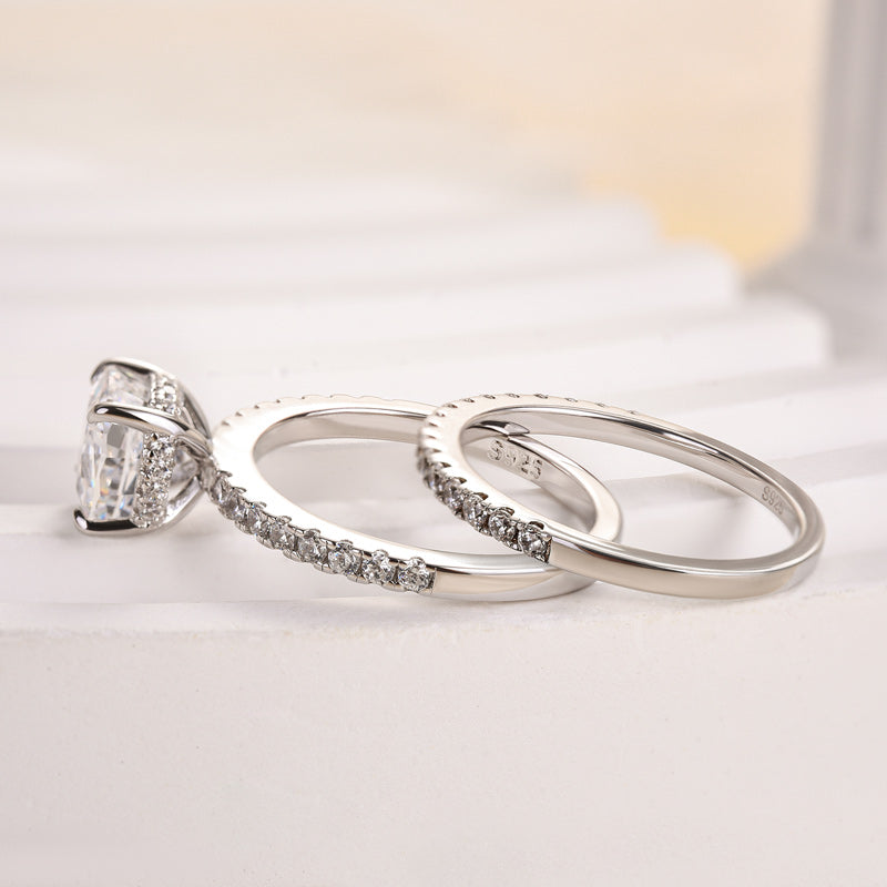 Excellent Cushion Cut Wedding Ring Set For Women In Sterling Silver