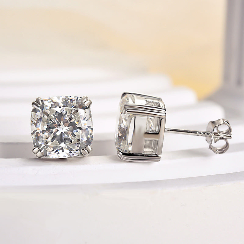 4.2Ct Glittering Crushed Ice Cushion Cut Stud Earrings For Women