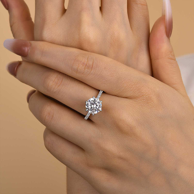 Classic 6 Prong Round Cut Simulated Diamonds Engagement Ring In Sterling Silver