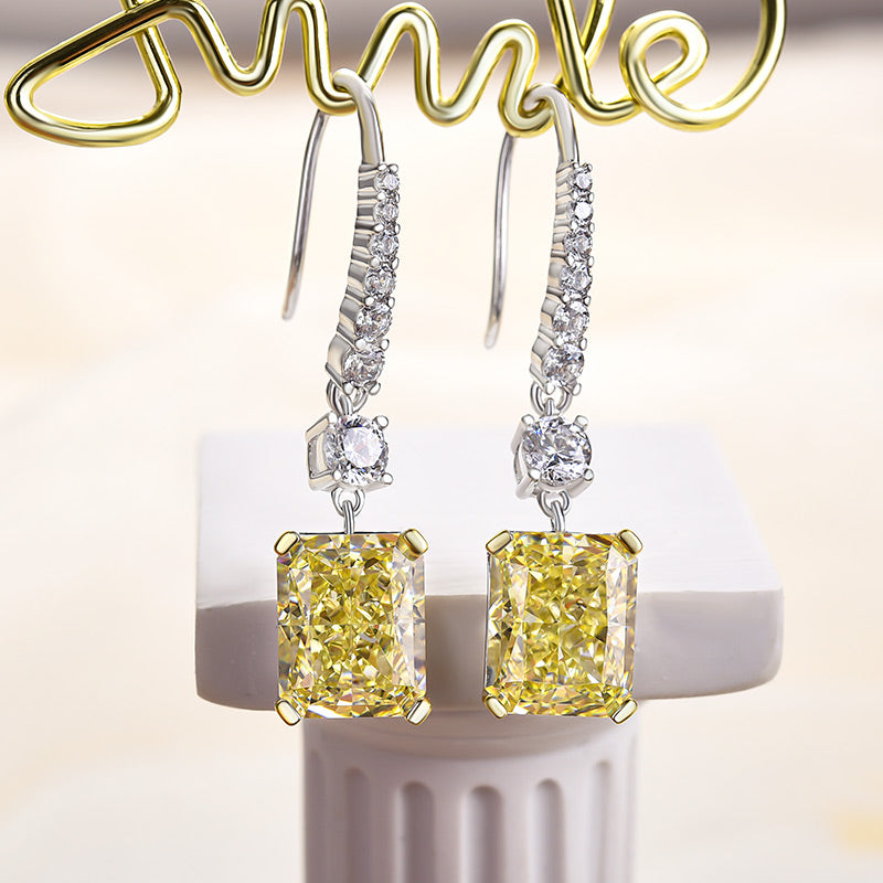 5.5Ct Sterling Silver Luxury Radiant Cut Sona Simulated Diamond Yellow Sapphire Drop Earrings For Women