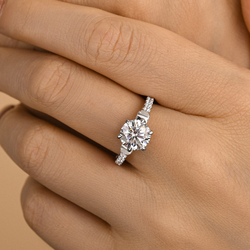 Maxine Moissanite Bow Base Design 2.0 Carat Round Cut Engagement Ring