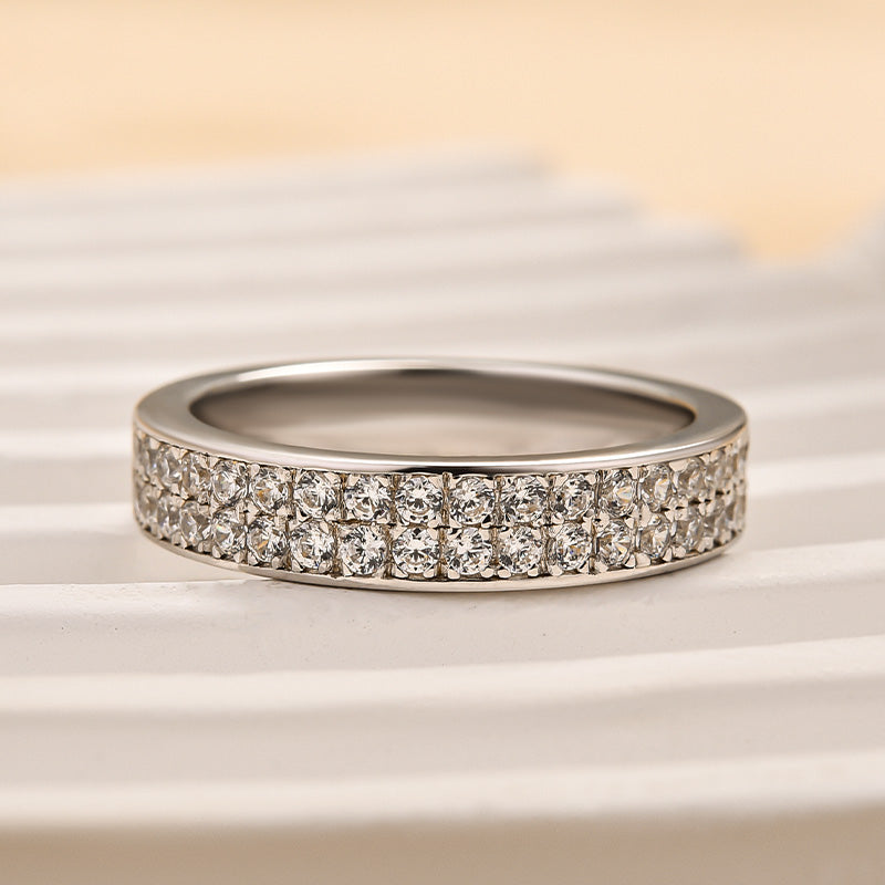 Sparkle Rose Gold Half Round Cut Women's Wide Wedding Band In Sterling Silver