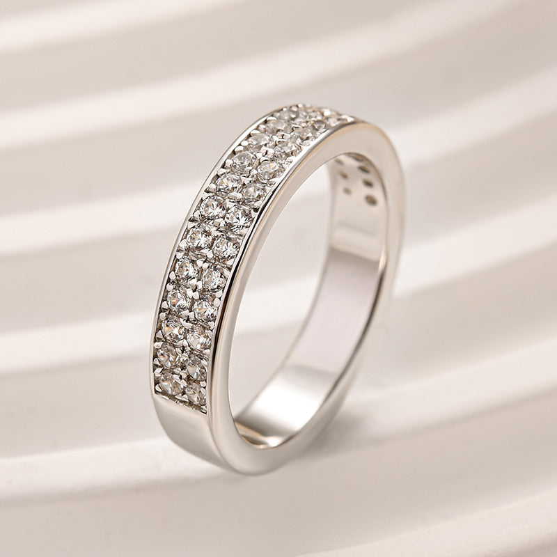 Sparkle Rose Gold Half Round Cut Women's Wide Wedding Band In Sterling Silver