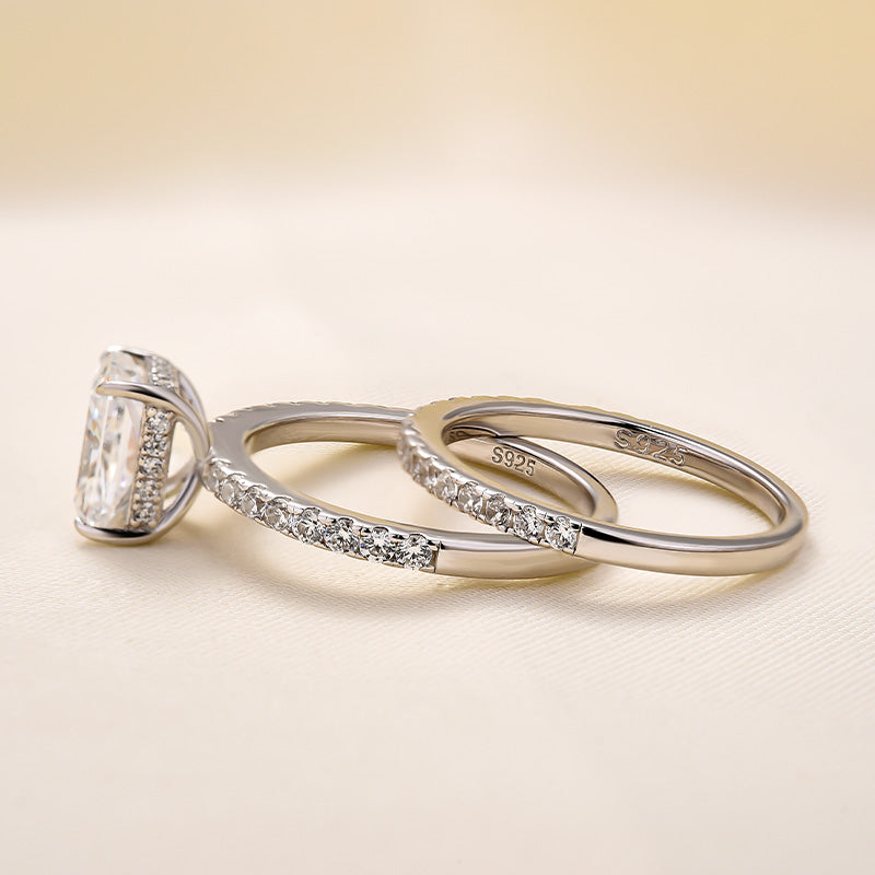 Ahabobo 2.0CT Radiant Cut Wedding Ring Set With Classic Wedding Band