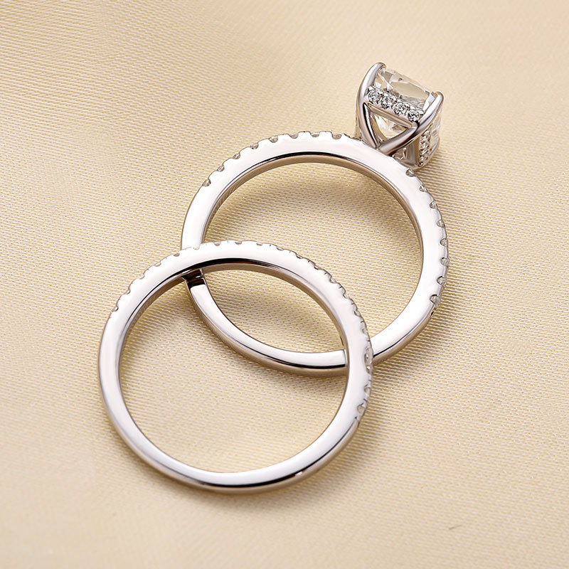 Ahabobo 2.0CT Radiant Cut Wedding Ring Set With Classic Wedding Band