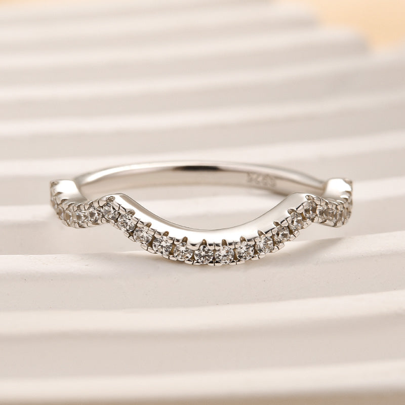 Ahabobo Unique Curved Design Half Eternity Wedding Band For Women