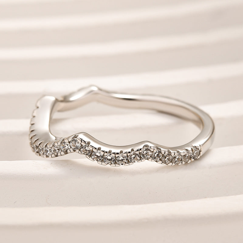 Ahabobo Unique Curved Design Half Eternity Wedding Band For Women