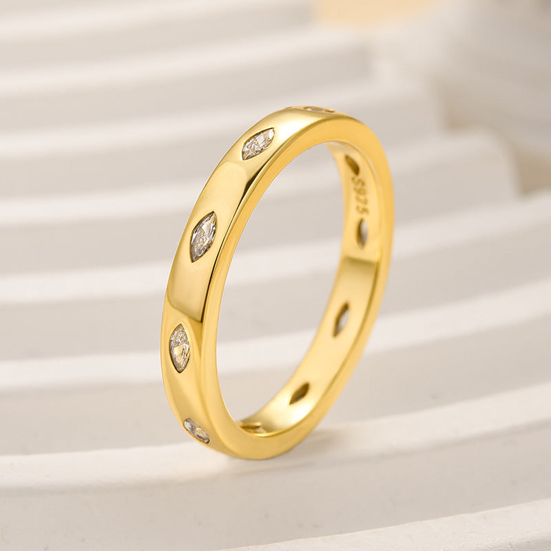 Ahabobo Noble Marquise Cut Yellow Gold Wide Wedding Band