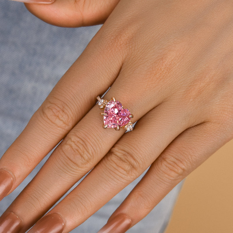Royal Romantic 5.0 CT Pink Heart Cut Engagement Ring In Sterling Silver
