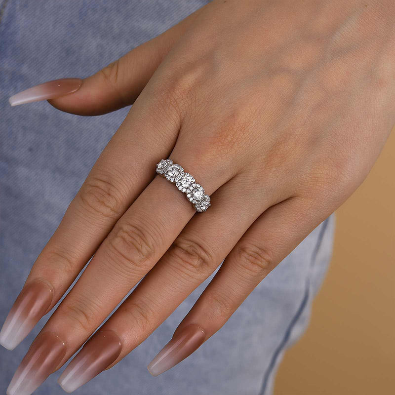 Halo Round Cut Five Stone Anniversary Ring for Her