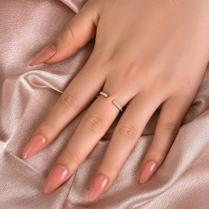 Ahabobo Dainty Moissanite Yellow Gold Open Wedding Band In Sterling Silver