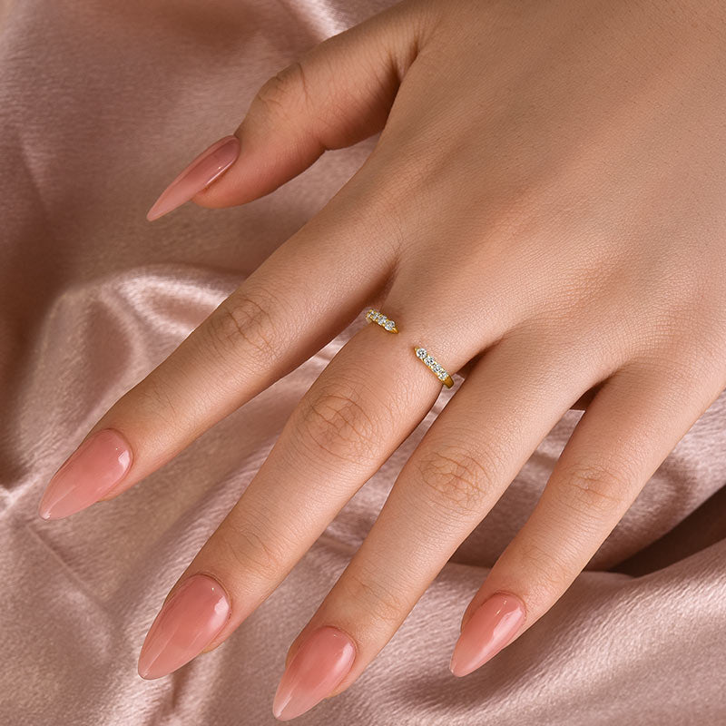 Ahabobo Dainty Moissanite Yellow Gold Open Wedding Band In Sterling Silver