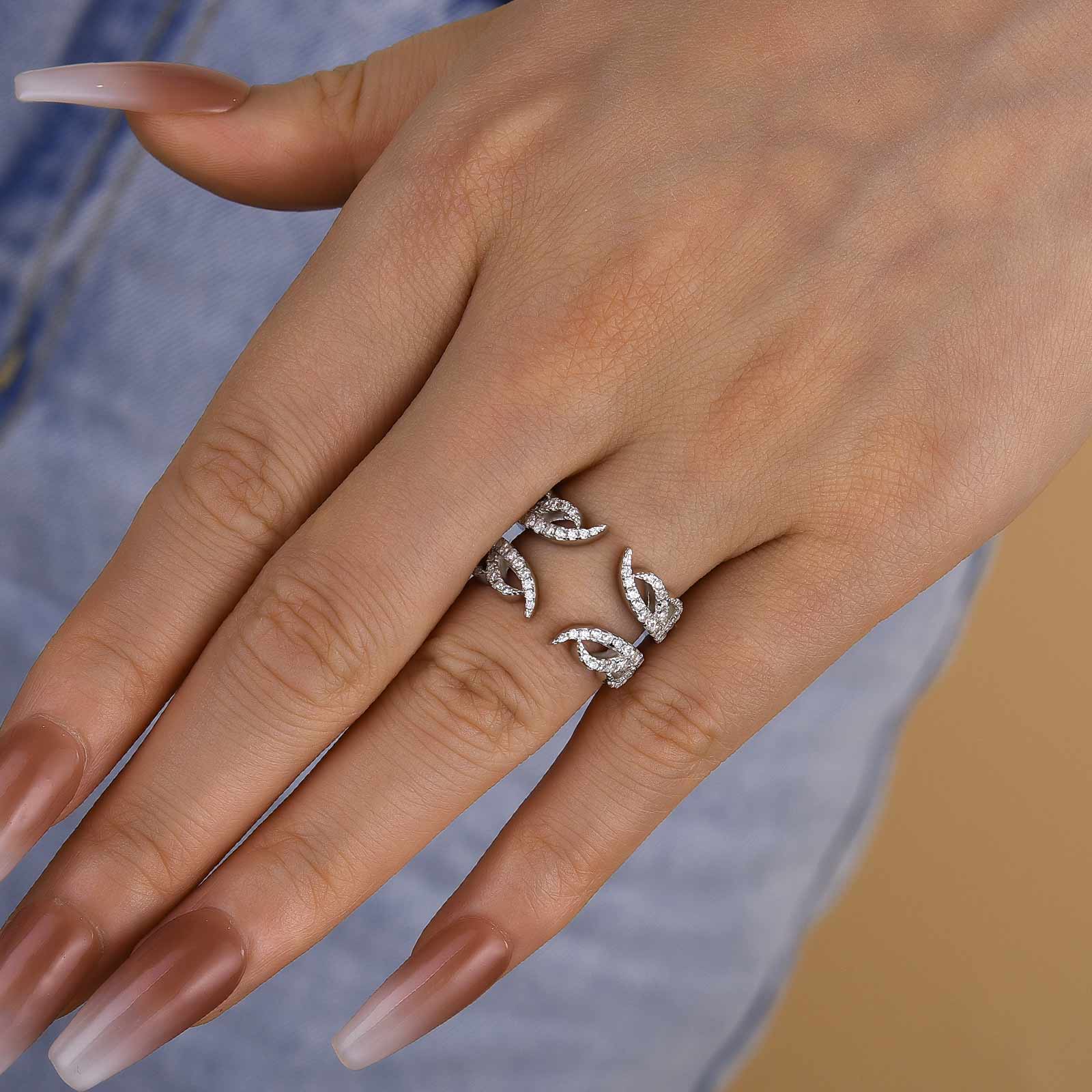 Ahabobo Unique White Gold Open Wedding Band In Sterling Silver
