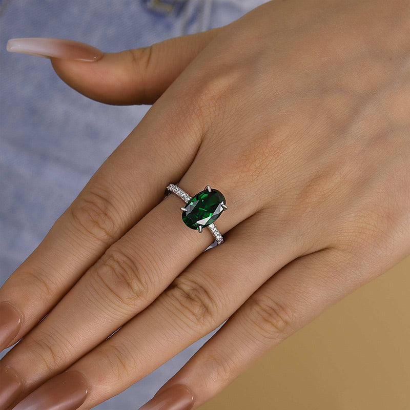 Classic Oval Cut Emerald Green Simulated Diamond Engagement Ring