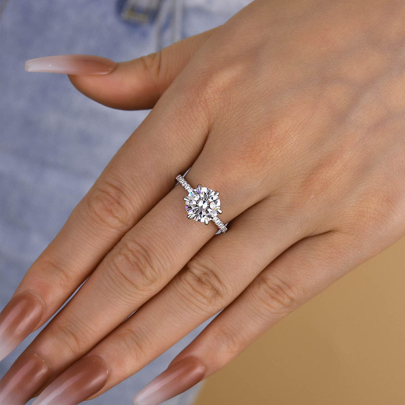 Classic 6 Prong Round Cut Simulated Diamonds Engagement Ring In Sterling Silver