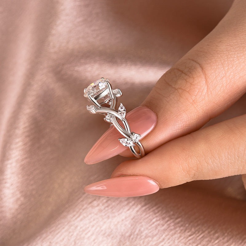 Ahabobo Vintage Moissanite 2.0 Carat Vine Design Round Cut Engagement Ring