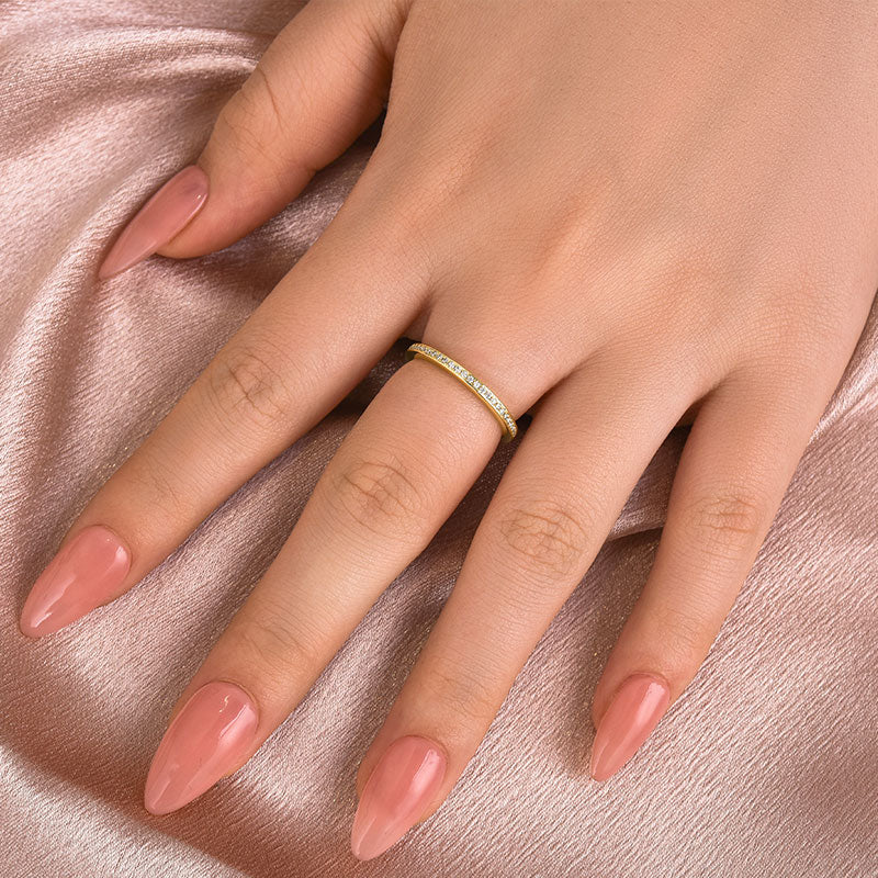 Ahabobo Moissanite Yellow Gold Channel Set Half Wedding Band