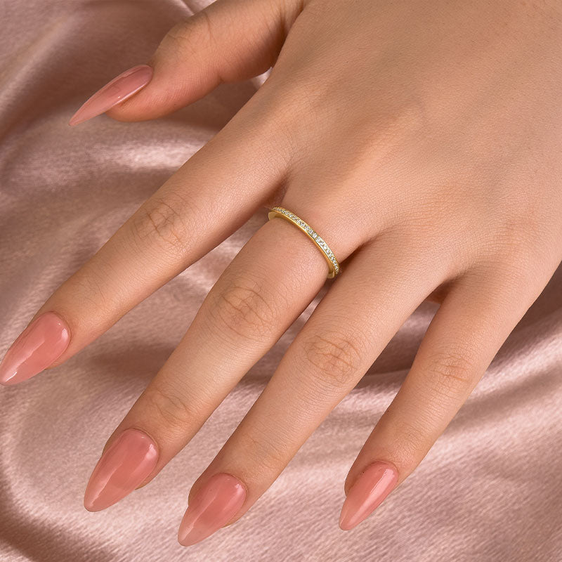Ahabobo Moissanite Yellow Gold Channel Set Half Wedding Band