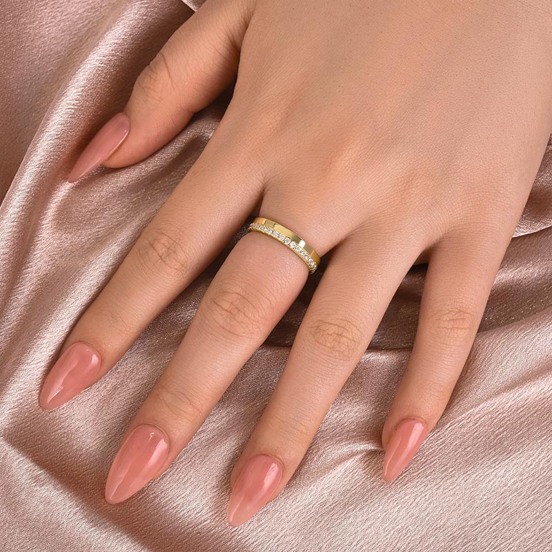 Ahabobo Moissanite Round Cut Yellow Gold Wedding Band for Women