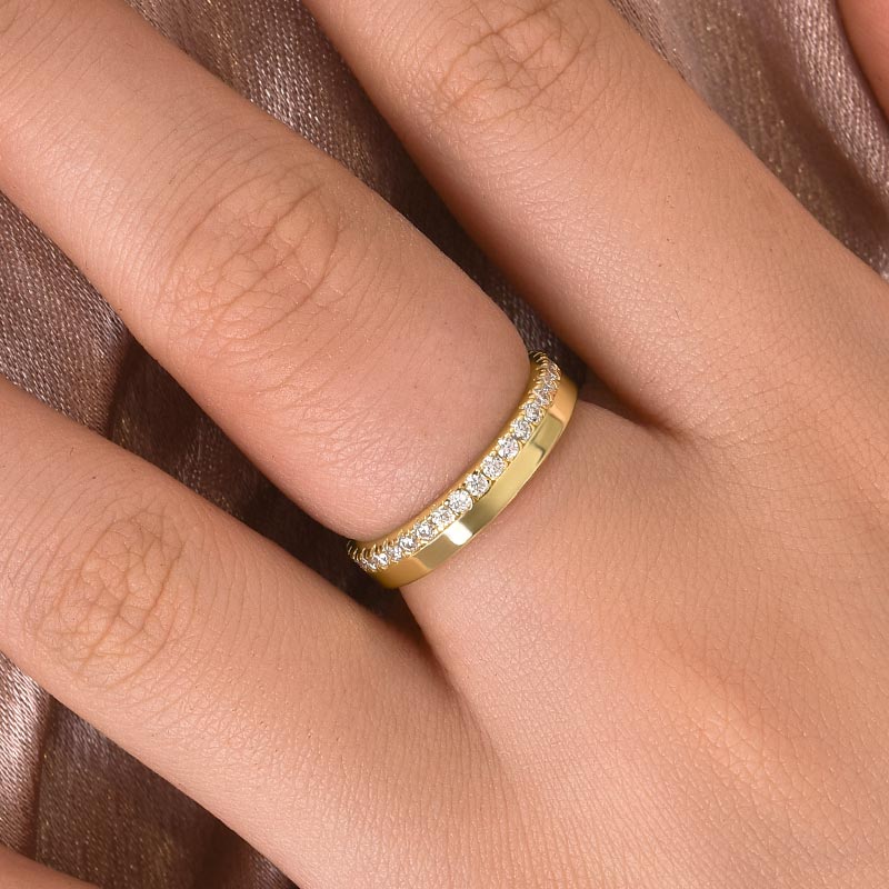 Ahabobo Moissanite Round Cut Yellow Gold Wedding Band for Women