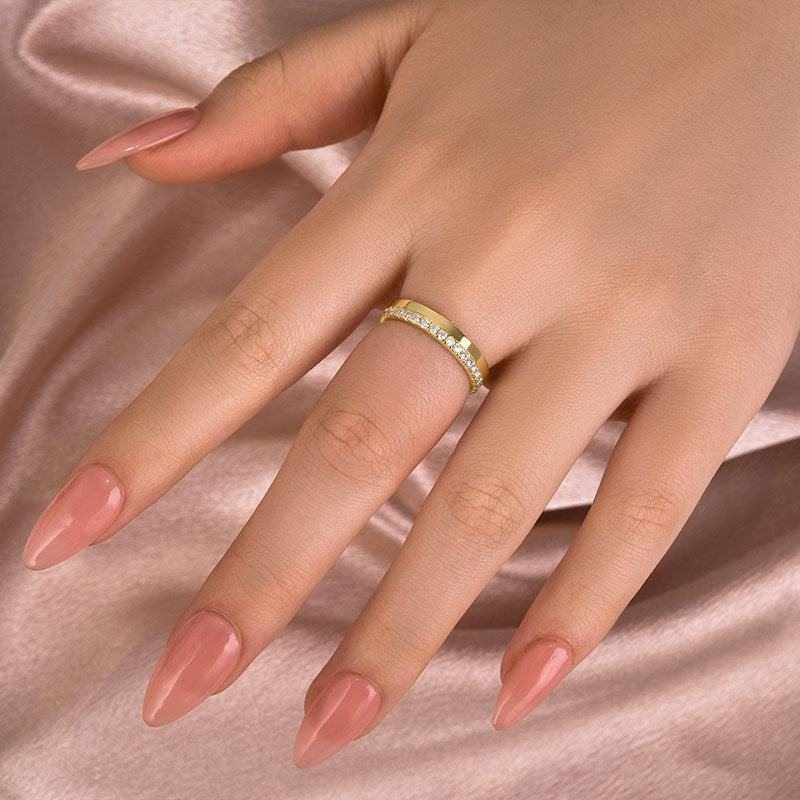Ahabobo Moissanite Round Cut Yellow Gold Wedding Band for Women